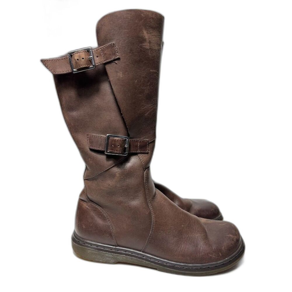 Dr Martens Caite Tall Riding Boots Womens Size 8 uk 6 Brown Leather Zip Buckle